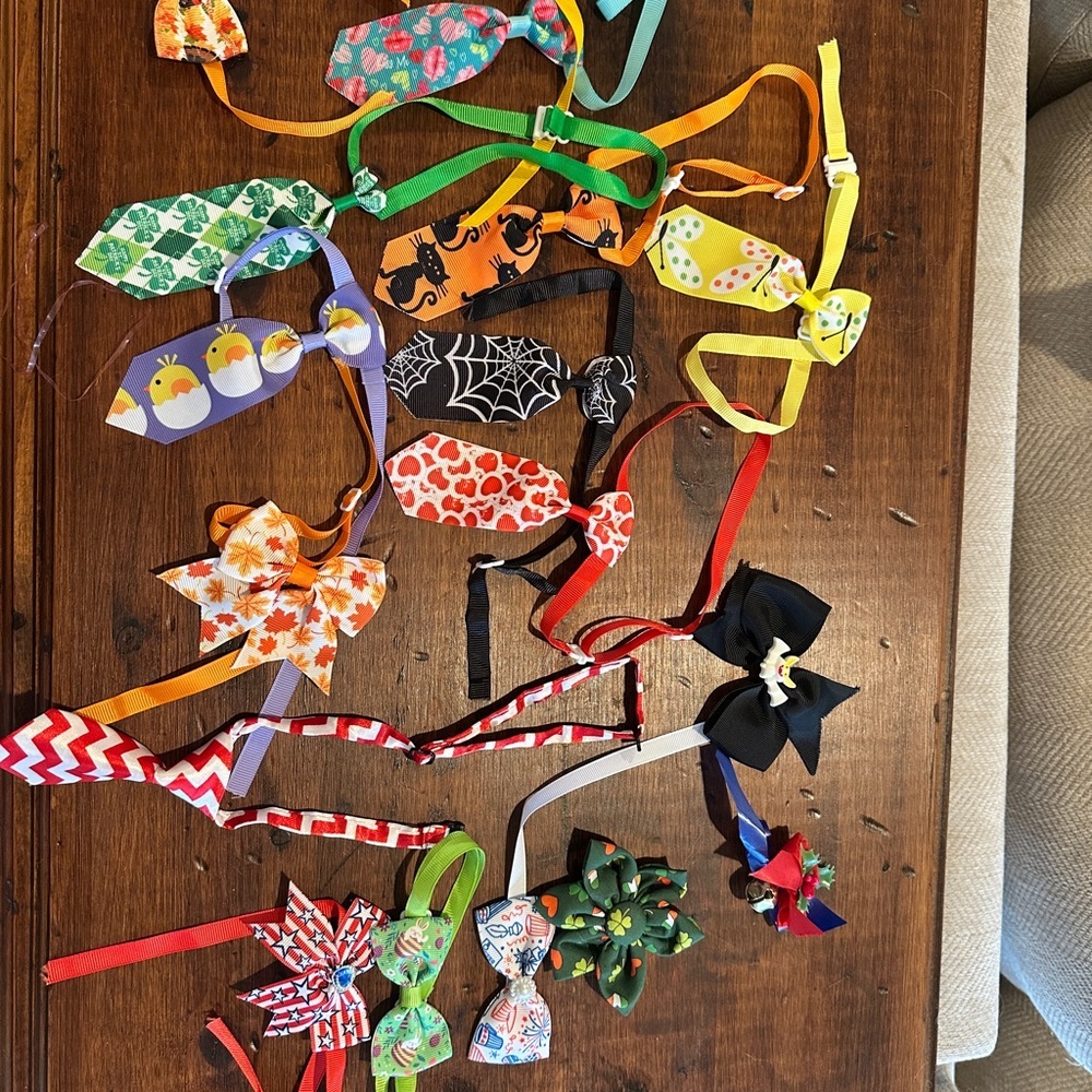 Bundle of handmade cat neckties and bows